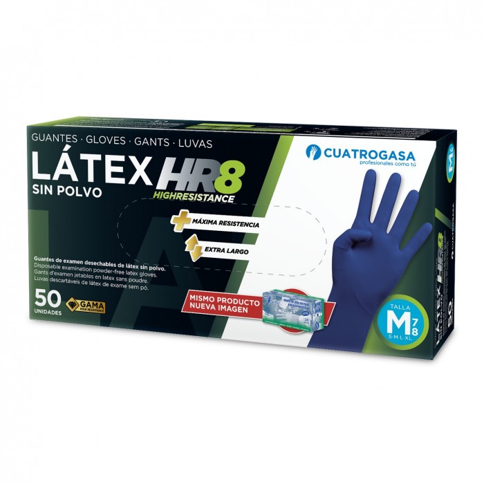GUANTE LATEX ALTA RESISTENCIA AZUL SIN POLVO (50 U) TALLA L