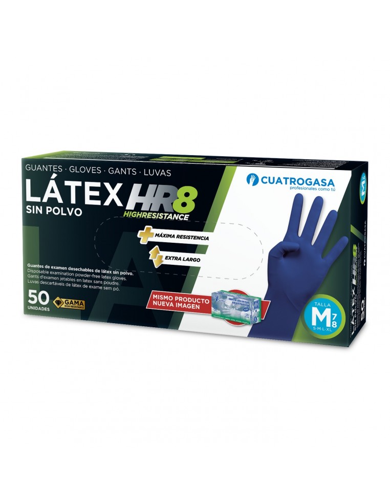 GUANTE LATEX ALTA RESISTENCIA AZUL SIN POLVO (50 U) TALLA M