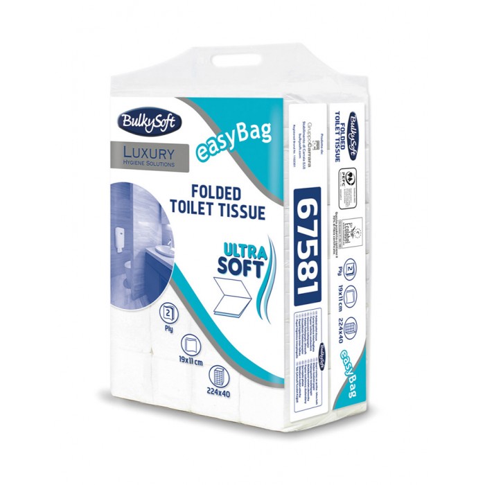 HIGIÉNICO PLEGADO HOJA-HOJA BULKYSOFT (40 paquetes de 222 servicios)