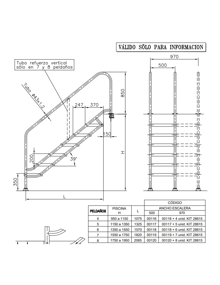 ESCALERA PISCINA ACCESO FACIL 7 PELDAÑOS ACERO INOXIDABLE AISI-316 máxima-calidad