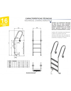 ESCALERA PISCINA MIXTA 5 PELDAÑOS ACERO INOXIDABLE AISI 304 2