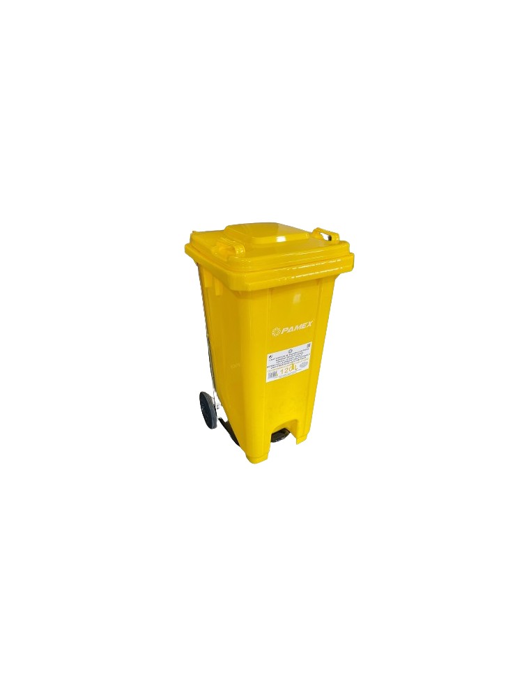 CUBO BASURA COMUNIDAD AMARILLO CON TAPA Y PEDAL PAMEX 120L