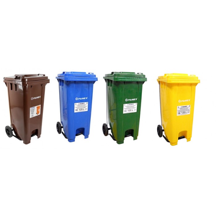 CUBO BASURA COMUNIDAD MARRÓN CON TAPA Y PEDAL PAMEX 120L