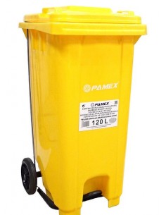 CUBO BASURA COMUNIDAD AMARILLO CON TAPA Y PEDAL PAMEX 120L