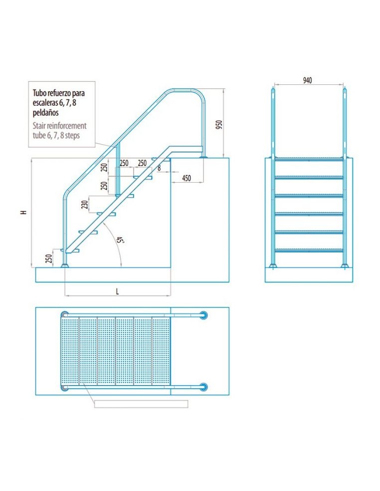 ESCALERA PISCINA PÚBLICA PMR 5 PELDAÑOS