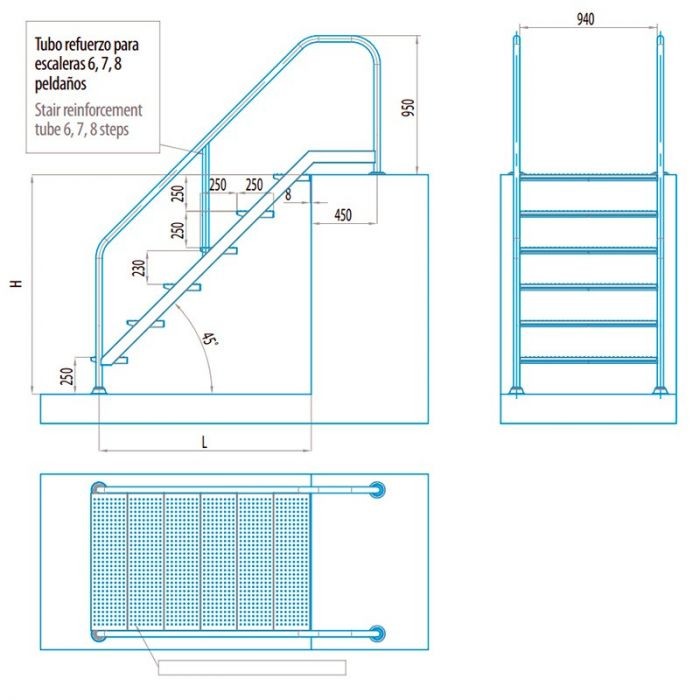 ESCALERA PISCINA PÚBLICA PMR 6 PELDAÑOS