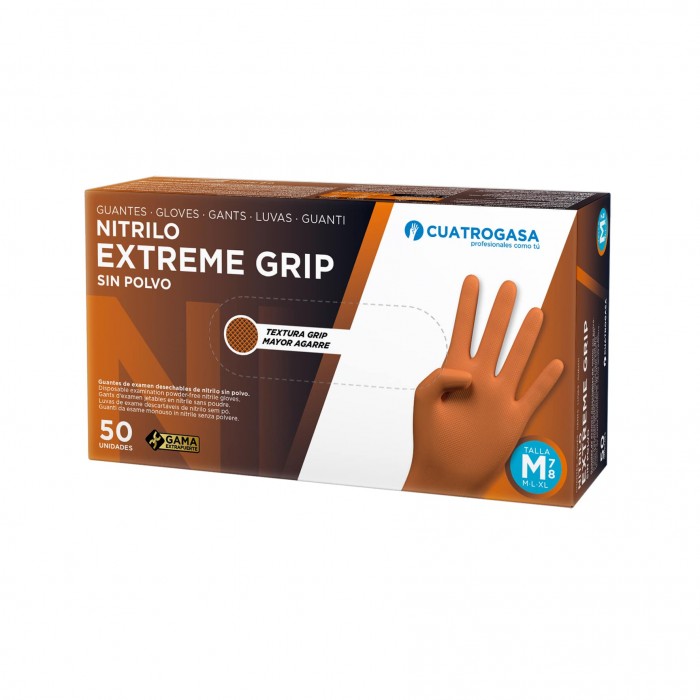 GUANTE NITRILO EXTREME GRIP NARANJA (50 U) TALLA L (8-9)