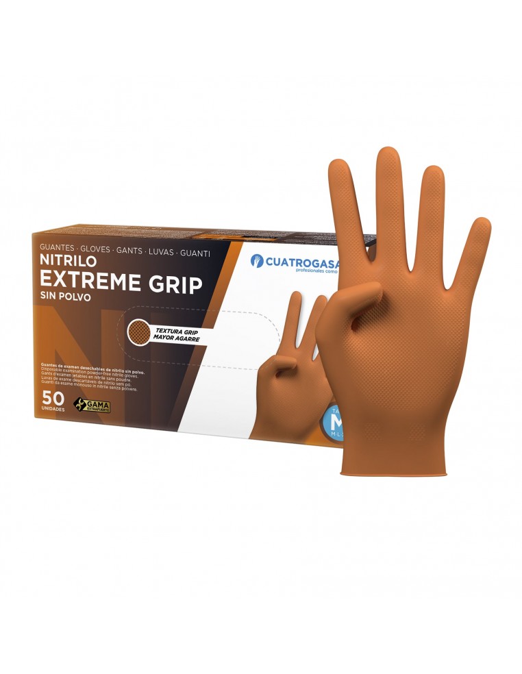 GUANTE NITRILO EXTREME GRIP NARANJA (50 U) TALLA L (8-9)