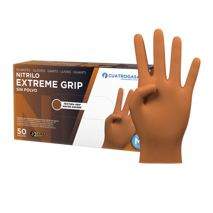 GUANTE NITRILO EXTREME GRIP NARANJA (50 U) TALLA L (8-9)