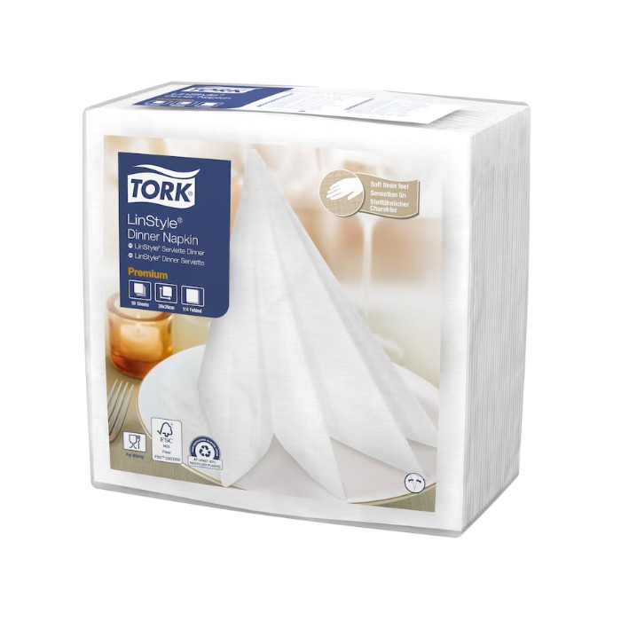 SERVILLETA 39x39 LINSTYLE TORK BLANCA (12 paquetes x 50 unidades)