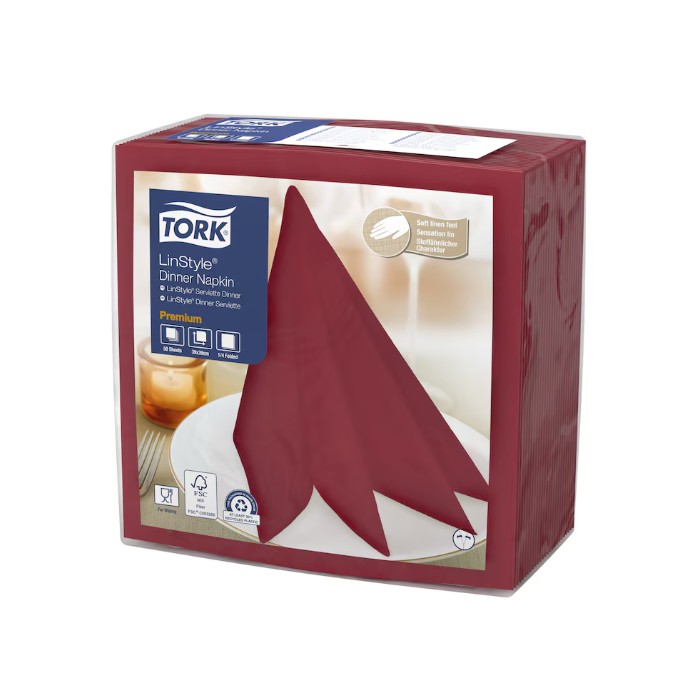 SERVILLETA 39x39 CUBIERTOS LINSTYLE TORK BURDEOS (12 paquetes x 50 unidades)