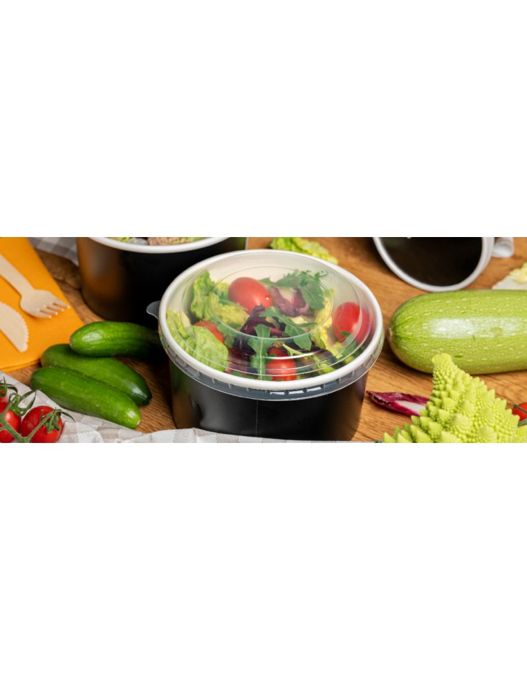 COMBO ENSALADERAS + TAPAS PET 750 ML Ø15/12,8x6 CM NATURAL KRAFT (200 UNID.)