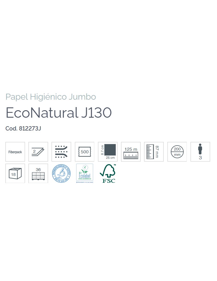 HIGIÉNICO INDUSTRIAL J130 ECONATURAL 500 SERV LUCART (18 rollos)