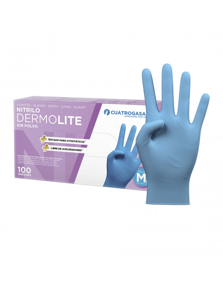 GUANTE NITRILO DERMOLITE AZUL SIN POLVO (100 U) TALLA S (6-7)