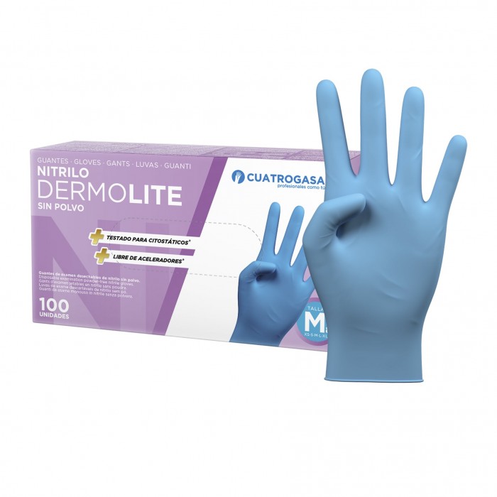 GUANTE NITRILO DERMOLITE AZUL SIN POLVO (100 U) TALLA S (6-7)