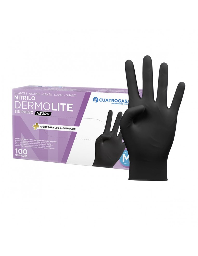 GUANTE NITRILO DERMOLITE NEGRO SIN POLVO (100 U) TALLA M (7-8)