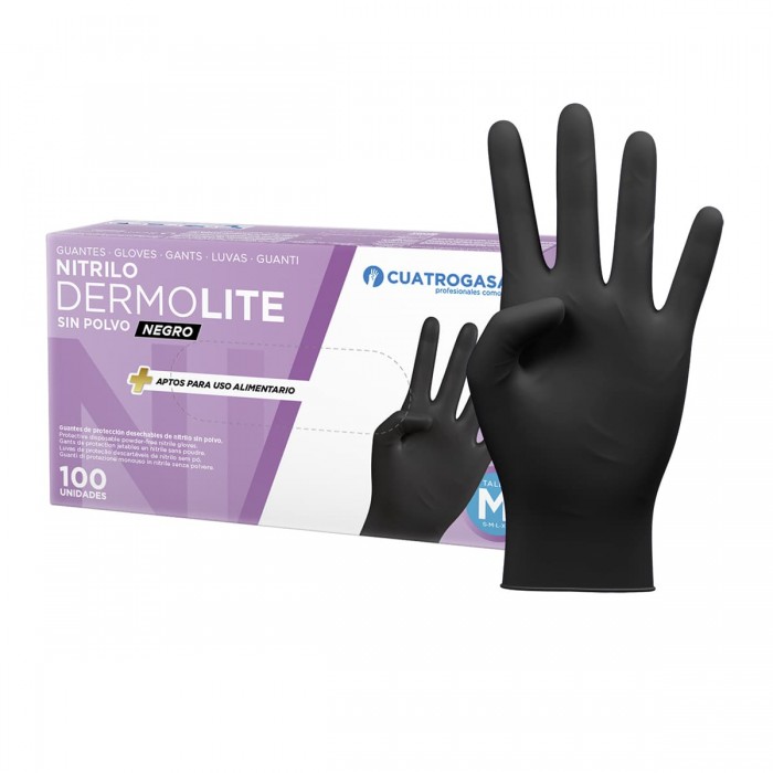 GUANTE NITRILO DERMOLITE NEGRO SIN POLVO (100 U) TALLA L (8-9)