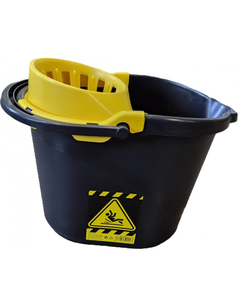 CUBO FREGONA UNO CON ESCURRIDOR NEGRO SEÑAL ADVERTENCIA 15L
